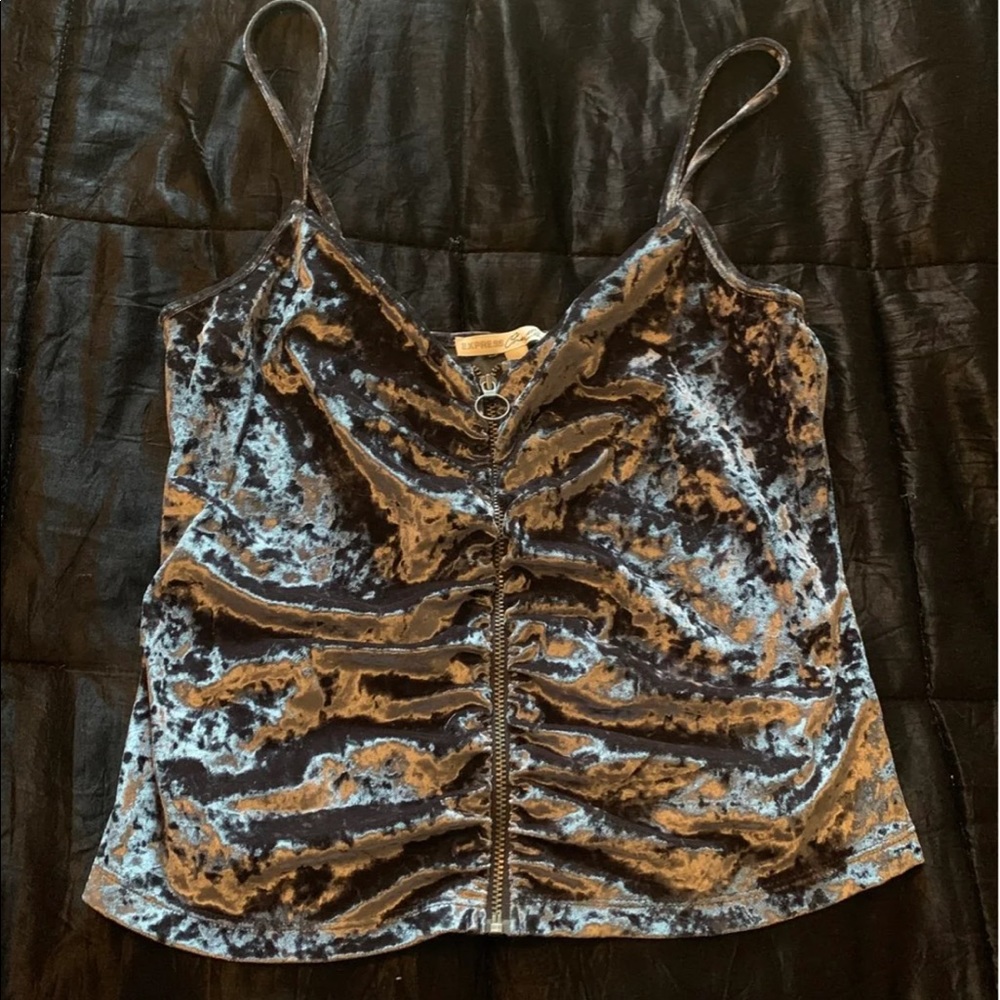 velvet crop tank top with zipper